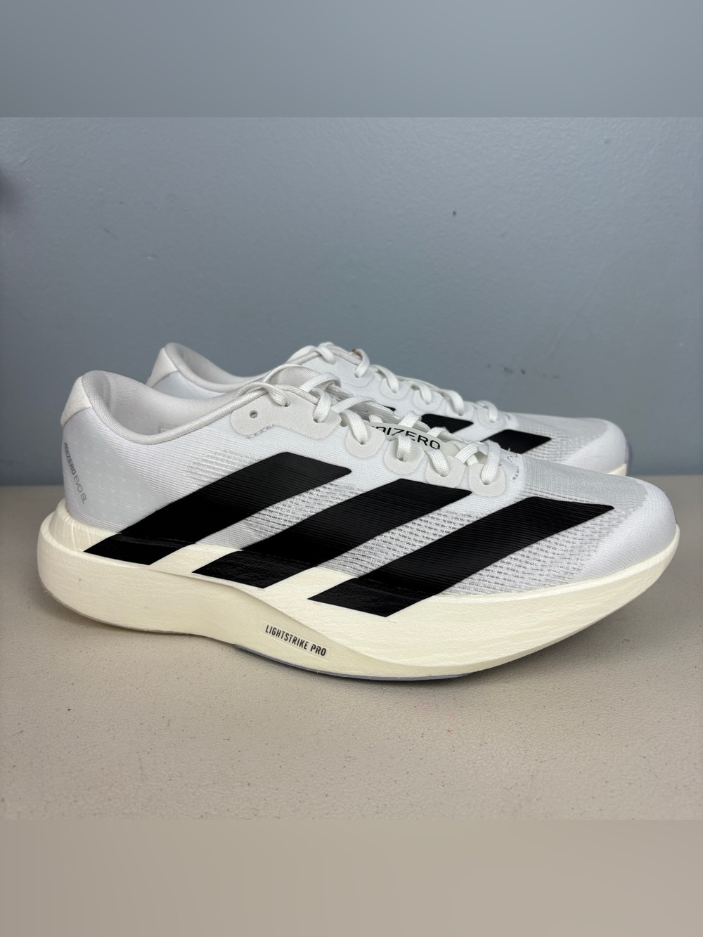 Adidas Adizero EVO SL J Running Shoes White Black KI8482 GS Sz Fit women Sz